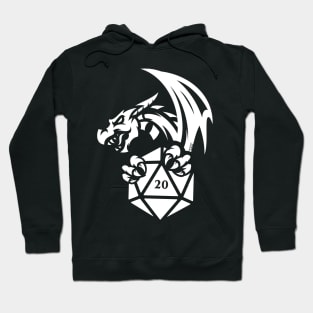 White Dragon with D20 Dice TRPG Tabletop RPG Gaming Addict Hoodie